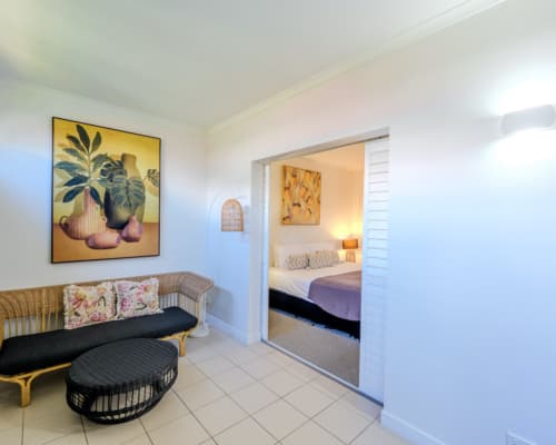 Entry to the master bedroom of a 1 or 2 bedroom apartment at Mango Lagoon Resort, Palm Cove Cairns