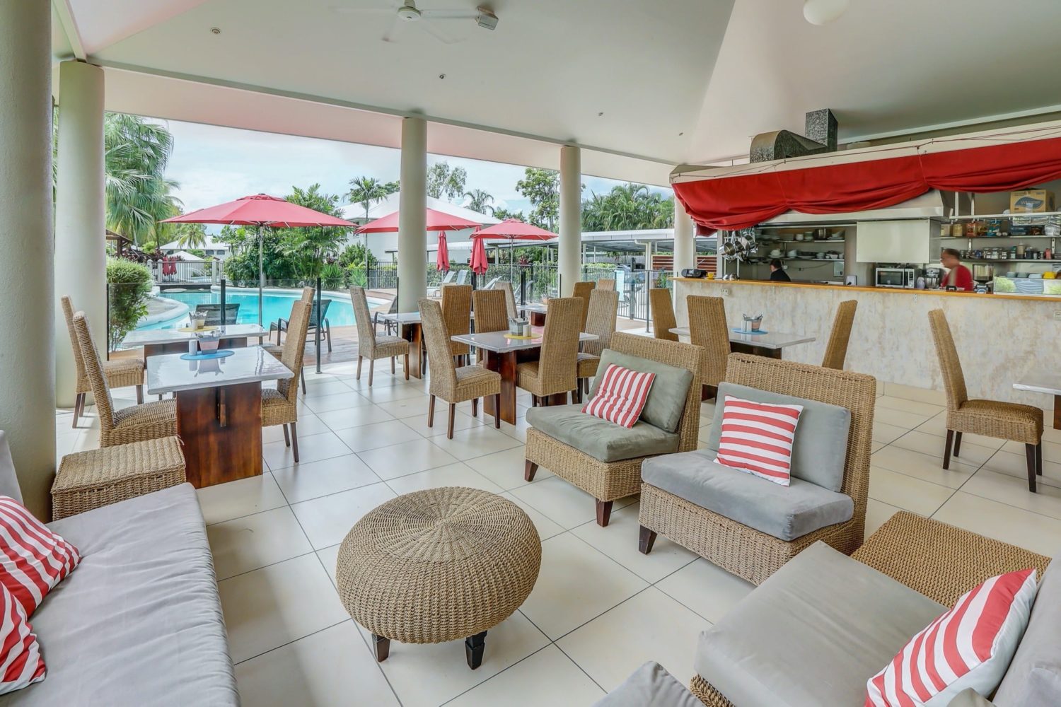 Poolside cafe and restaurant at Mango Lagoon Resort and Spa, Palm Cove accommodation.